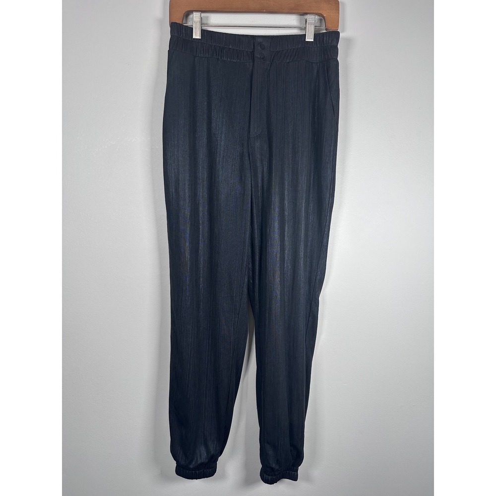Revolve H:ours Plisse Jogger Pants Women Size M Black Metallic High Rise